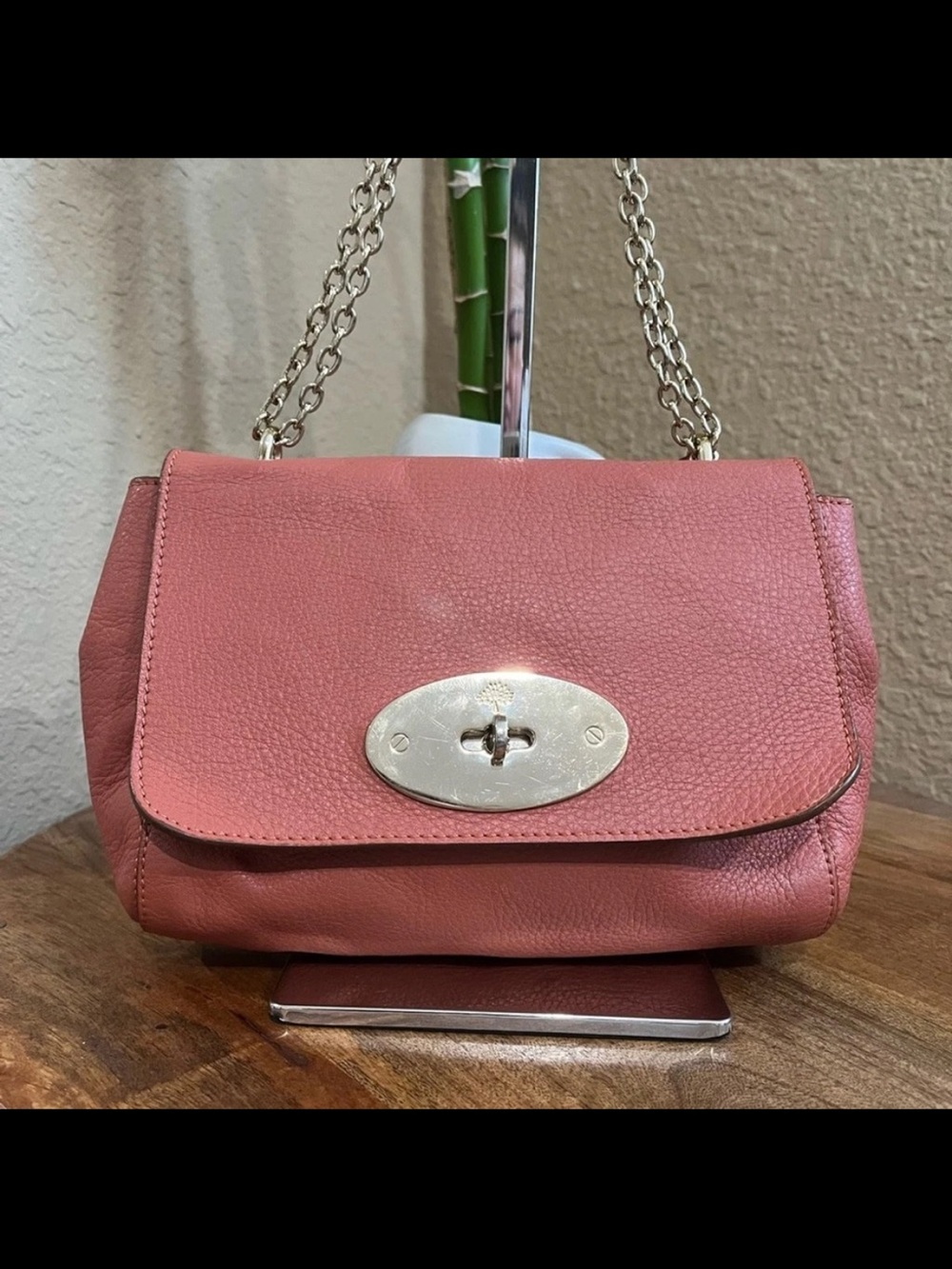 Mulberry Coral Pink Pebbled Leather Chain Shoulder Bag